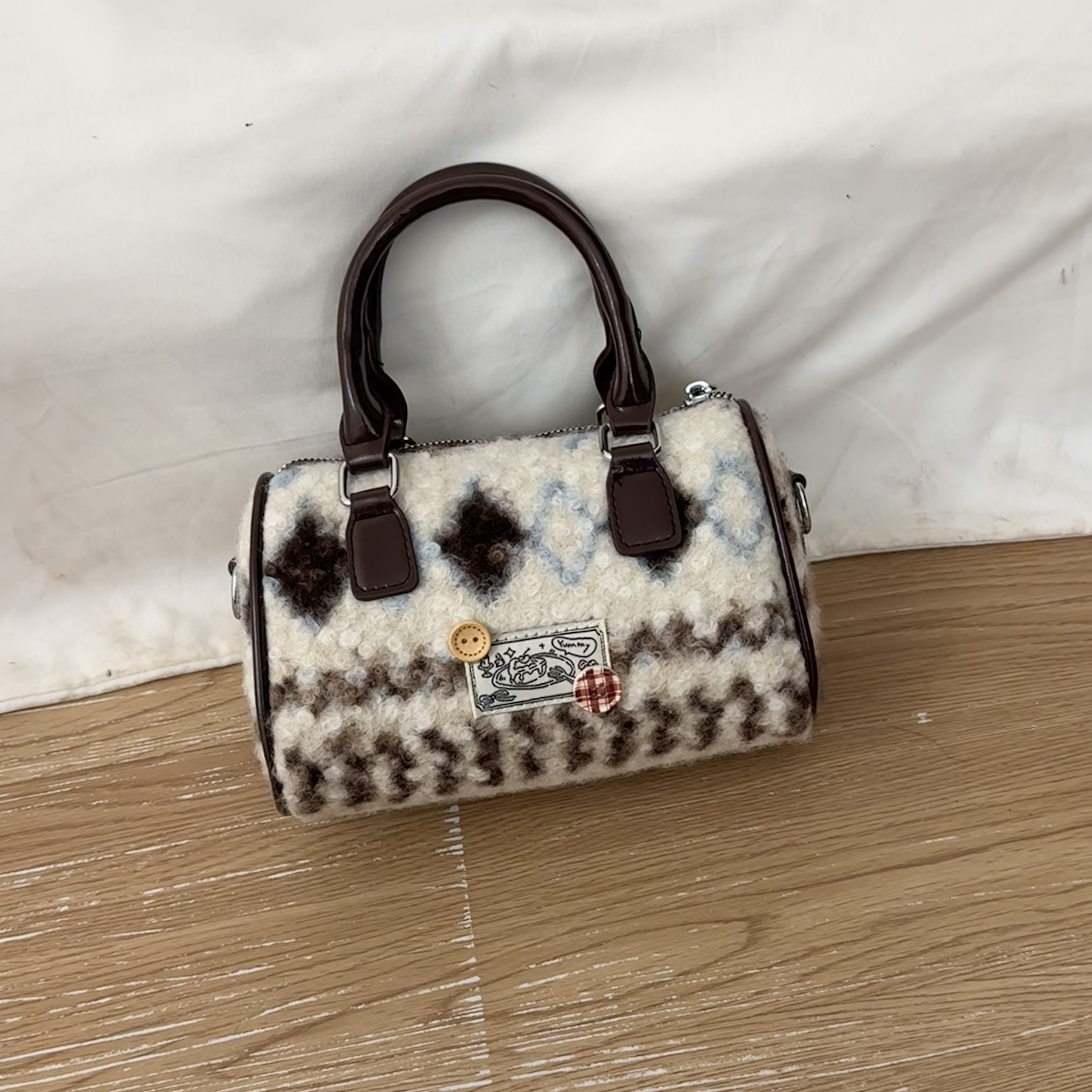 毛呢费尔岛简约时尚设计感小众高级感小巧精致斜挎单肩手提包包