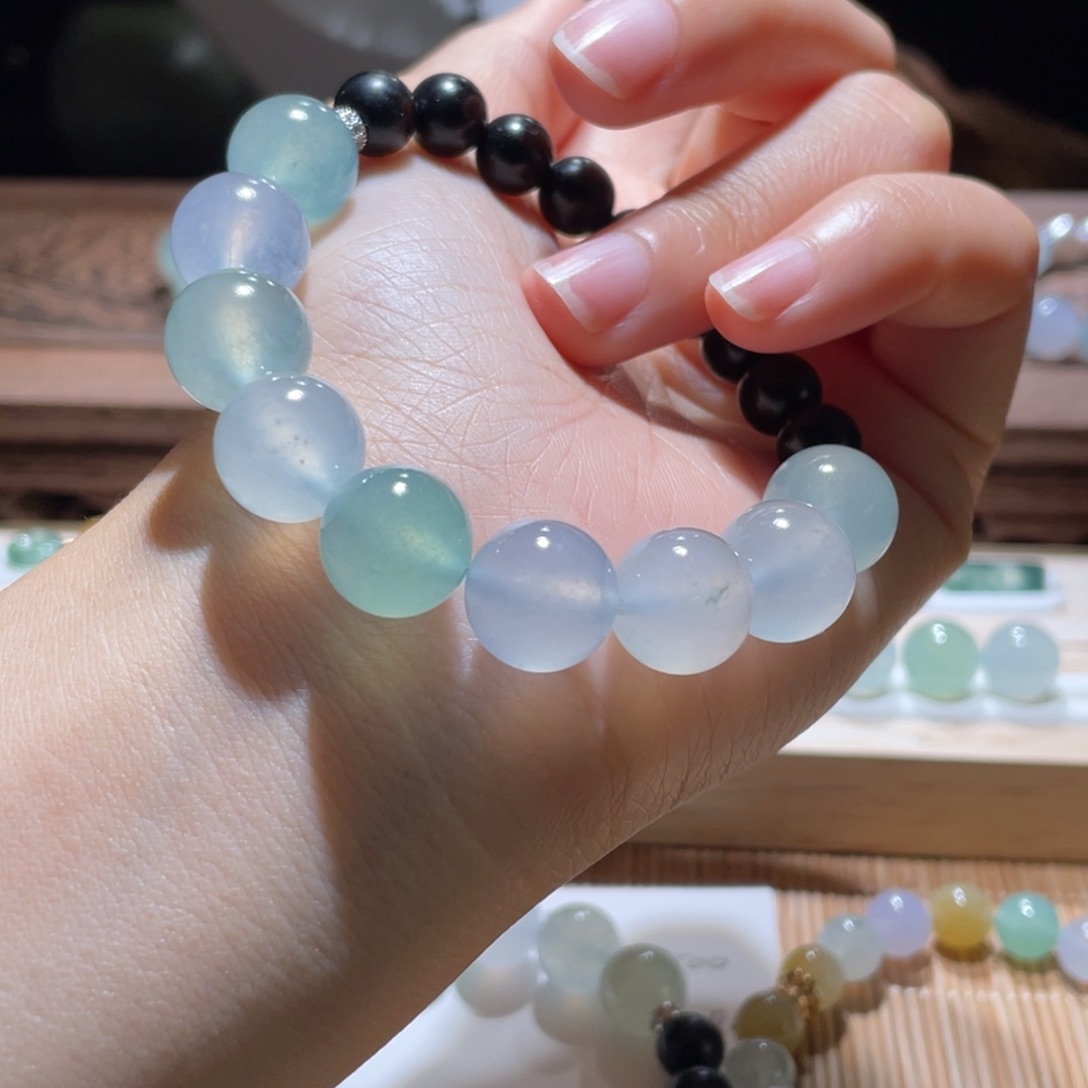 翡翠手串未镶嵌种老马卡龙12+