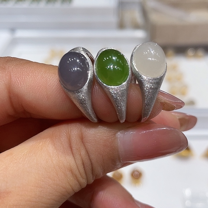 和田玉戒指银S925镶嵌颜色多样性发货拍一发一