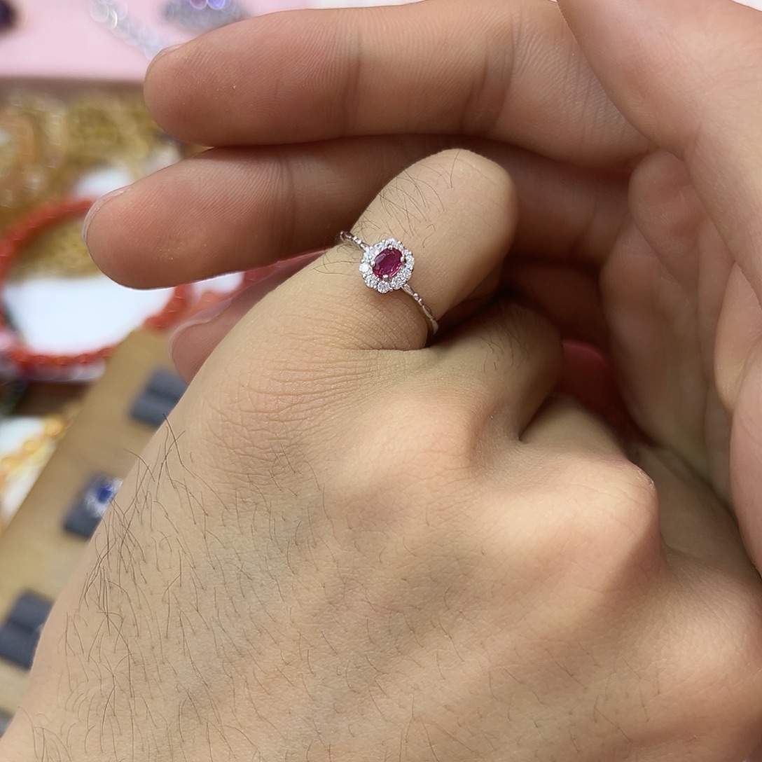 戒指银S925镶嵌红宝石戒指