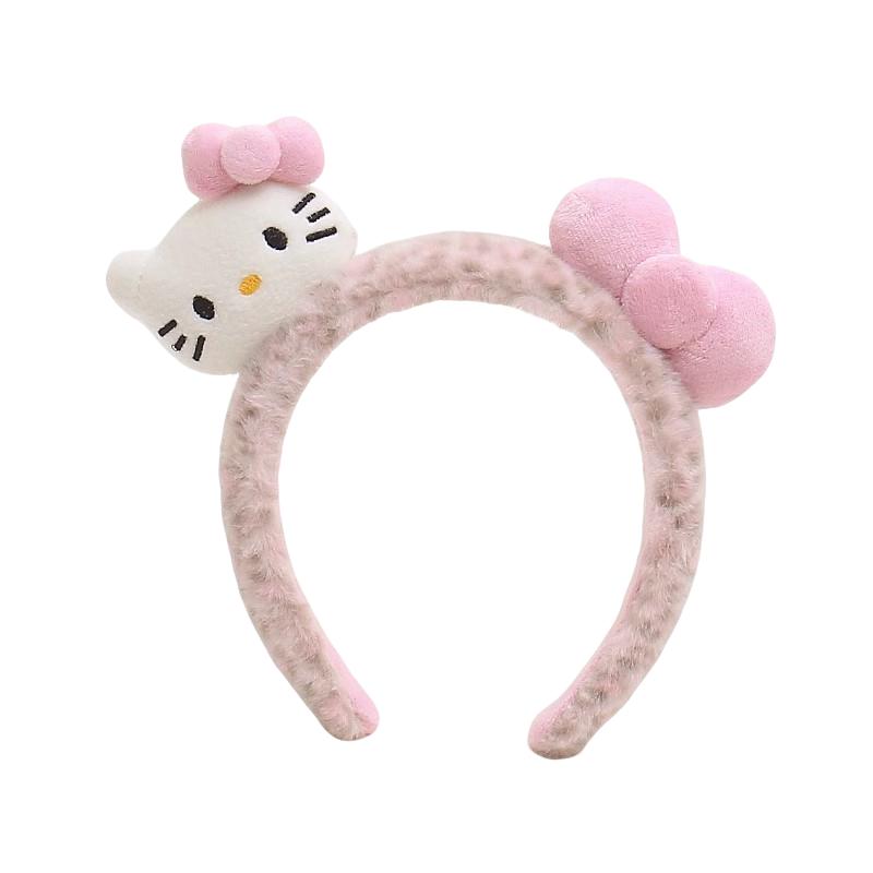 粉色豹纹Kitty蝴蝶结毛绒发箍女可爱百搭头箍洗脸高颅顶商品图