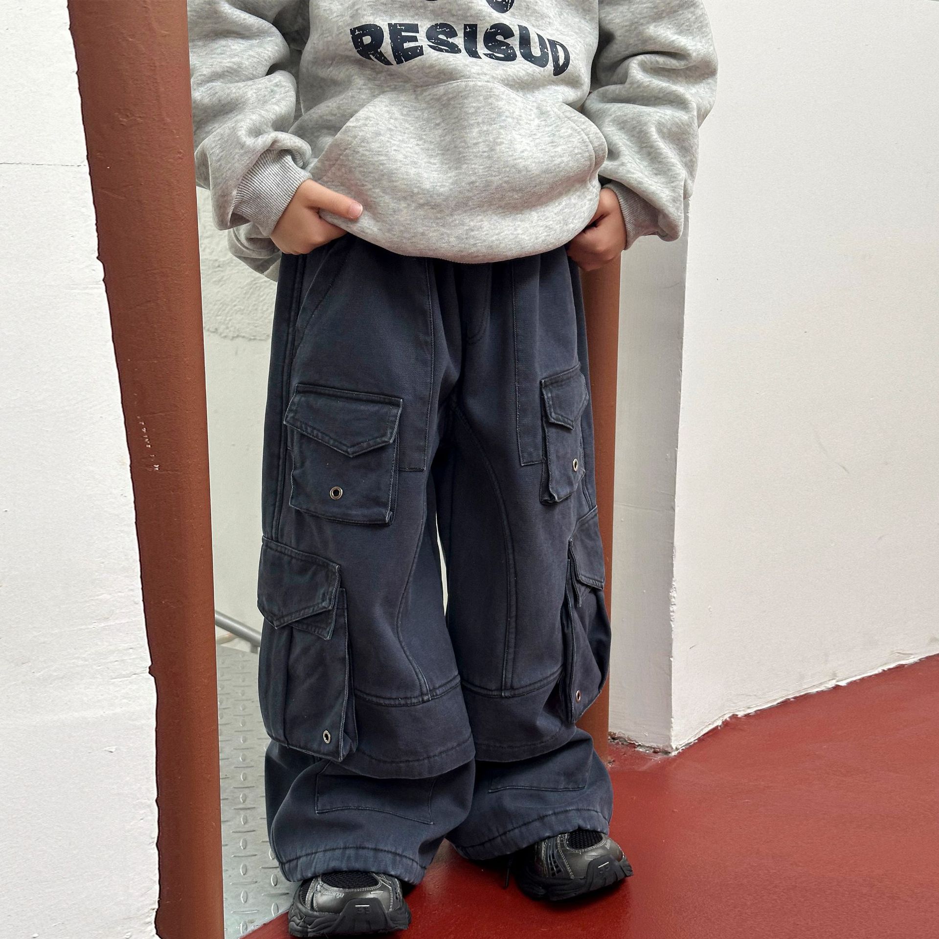 涵芽男童裤子2025新款男孩牛仔裤加厚儿童冬装工装长裤HY25418