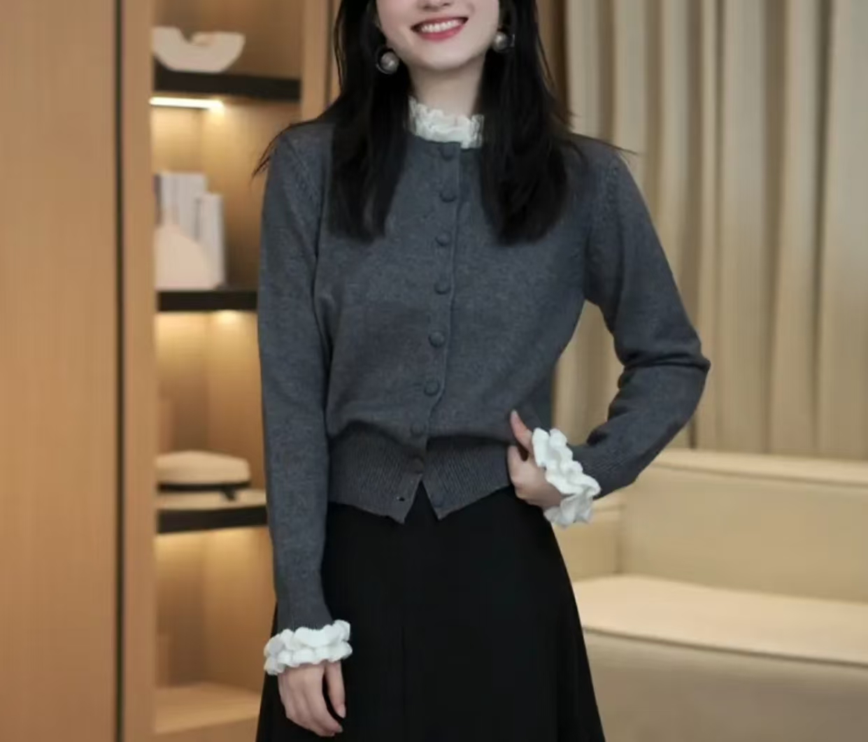 2025时尚新款气木耳领针织衫秋冬打底衫休闲风毛针织上衣女 K-117