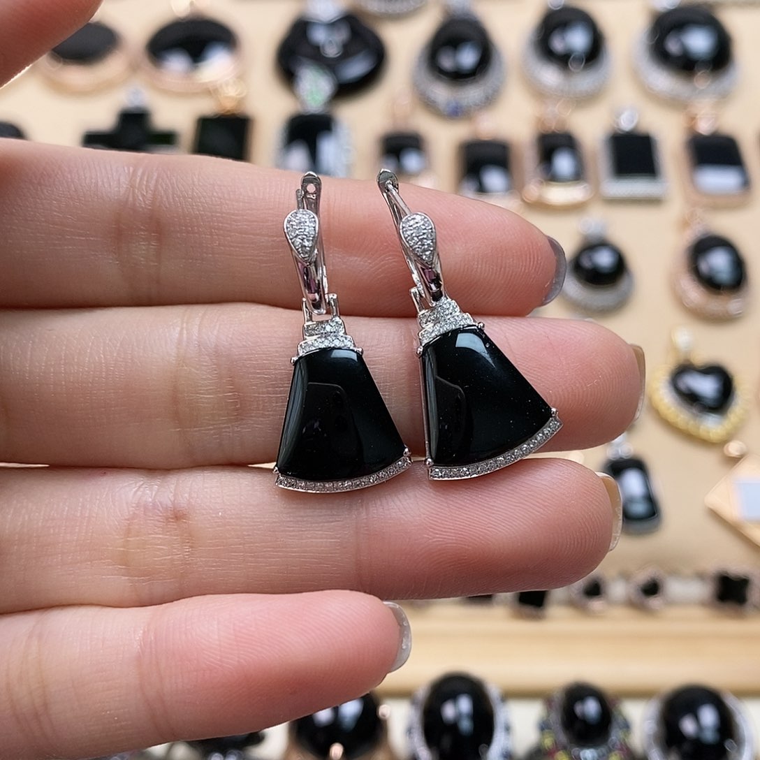 翡翠耳饰18K金镶嵌天然翡翠墨翠