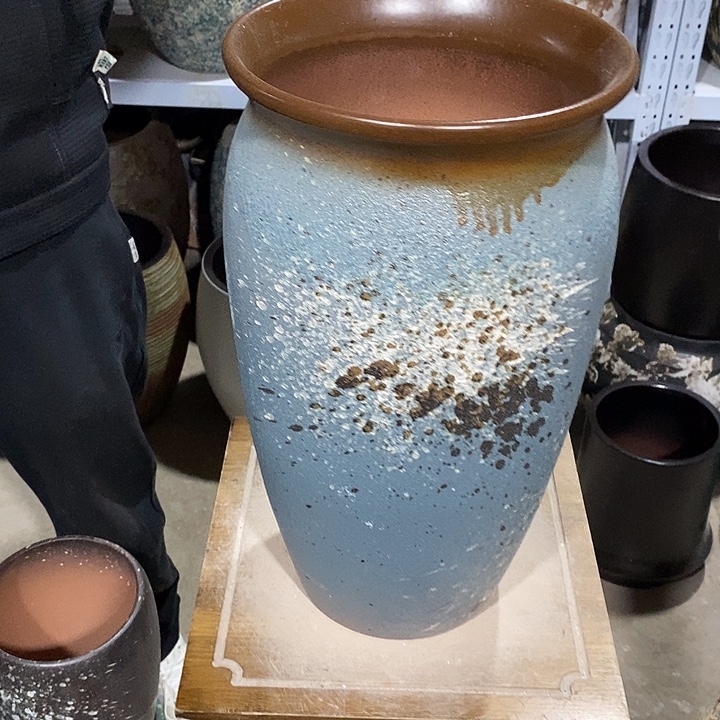 花盆紫砂口22高度41复古色蓝………