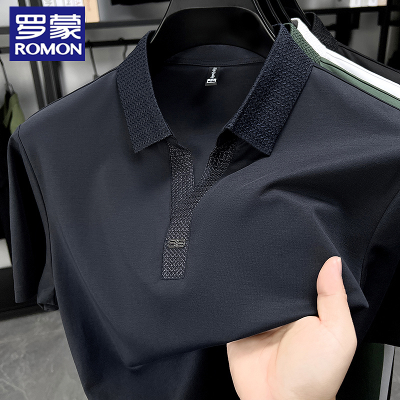罗蒙夏季男士短袖POLO衫宽松休闲百搭丝光棉翻领T恤简约透气上衣