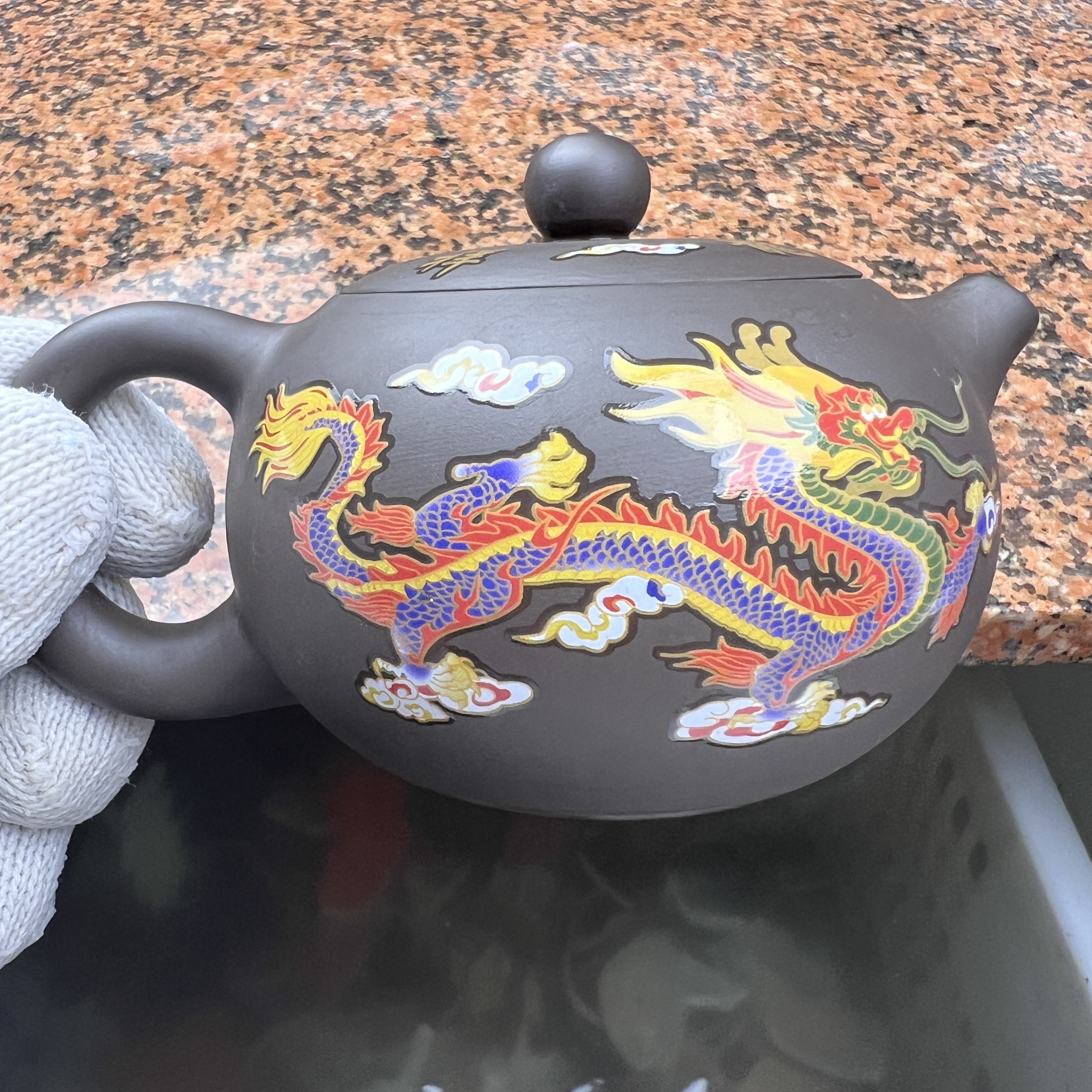【闪购商品】手工紫泥变色龙凤呈祥西施凤鸣壶
