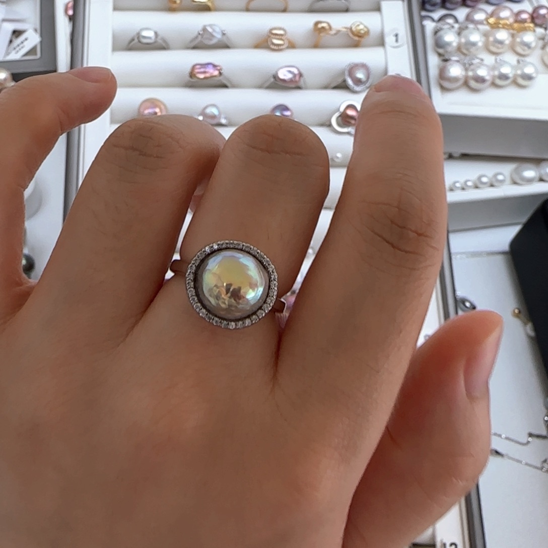 戒指银S925镶嵌淡水珍珠