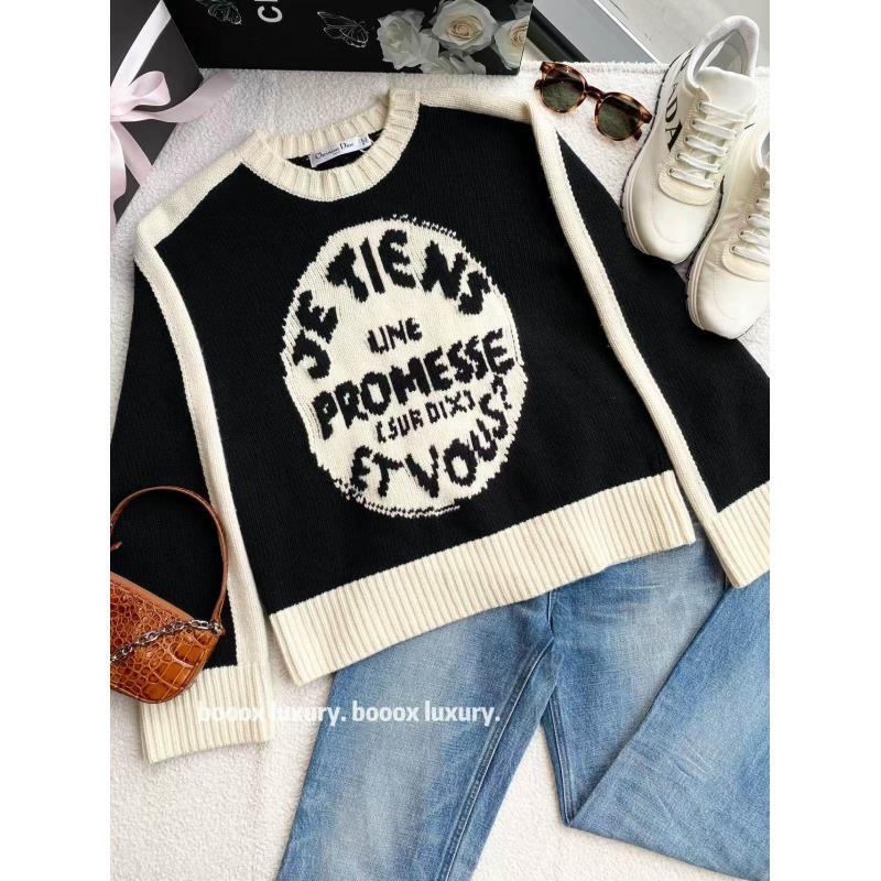 95新 DIOR/迪奥  yz052 羊毛 黑白拼色字母针织毛衣 36码 微污