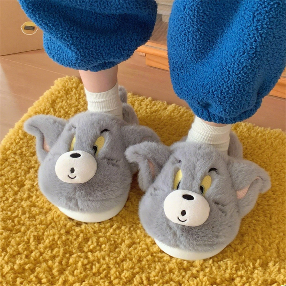 正版猫和老鼠汤姆猫杰利鼠卡通毛毛鞋男女冬保暖舒适情侣棉拖