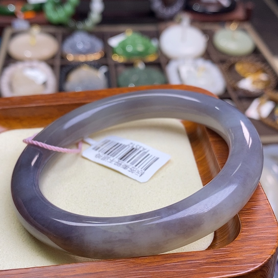 和田玉烟紫福利半山水手镯57.4圈口未镶嵌