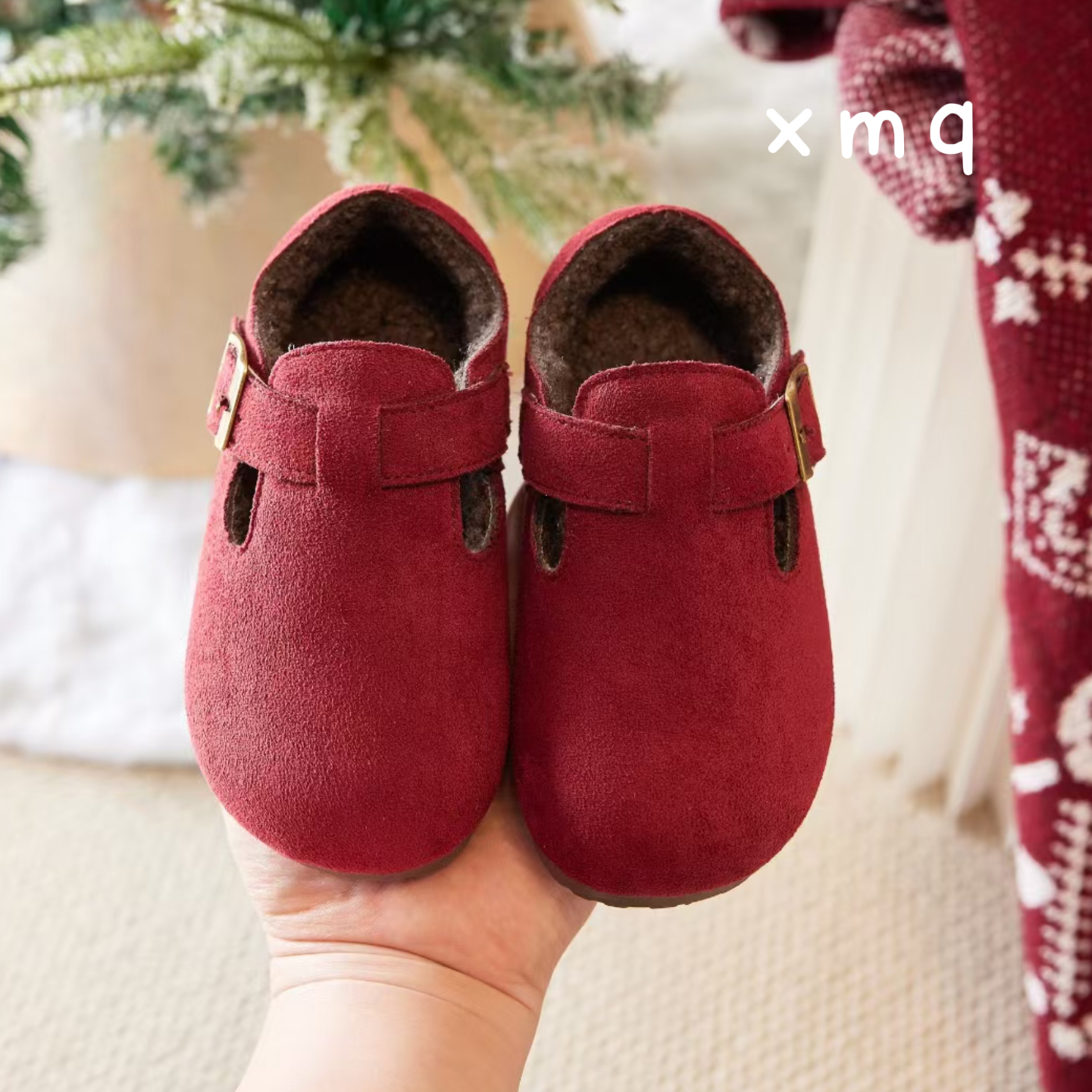 真皮儿童加绒勃肯鞋2025秋冬新款女童保暖棉鞋红色宝宝软底豆豆鞋