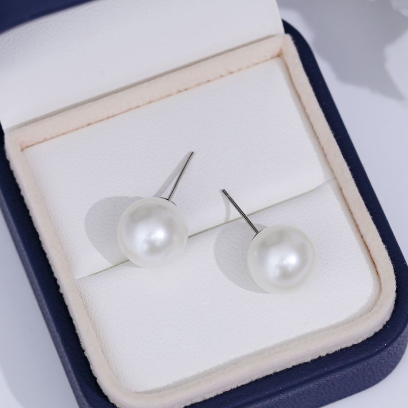 黛森伊 铜合金耳饰 炫彩白色天然深海母贝珠耳钉 B-E011