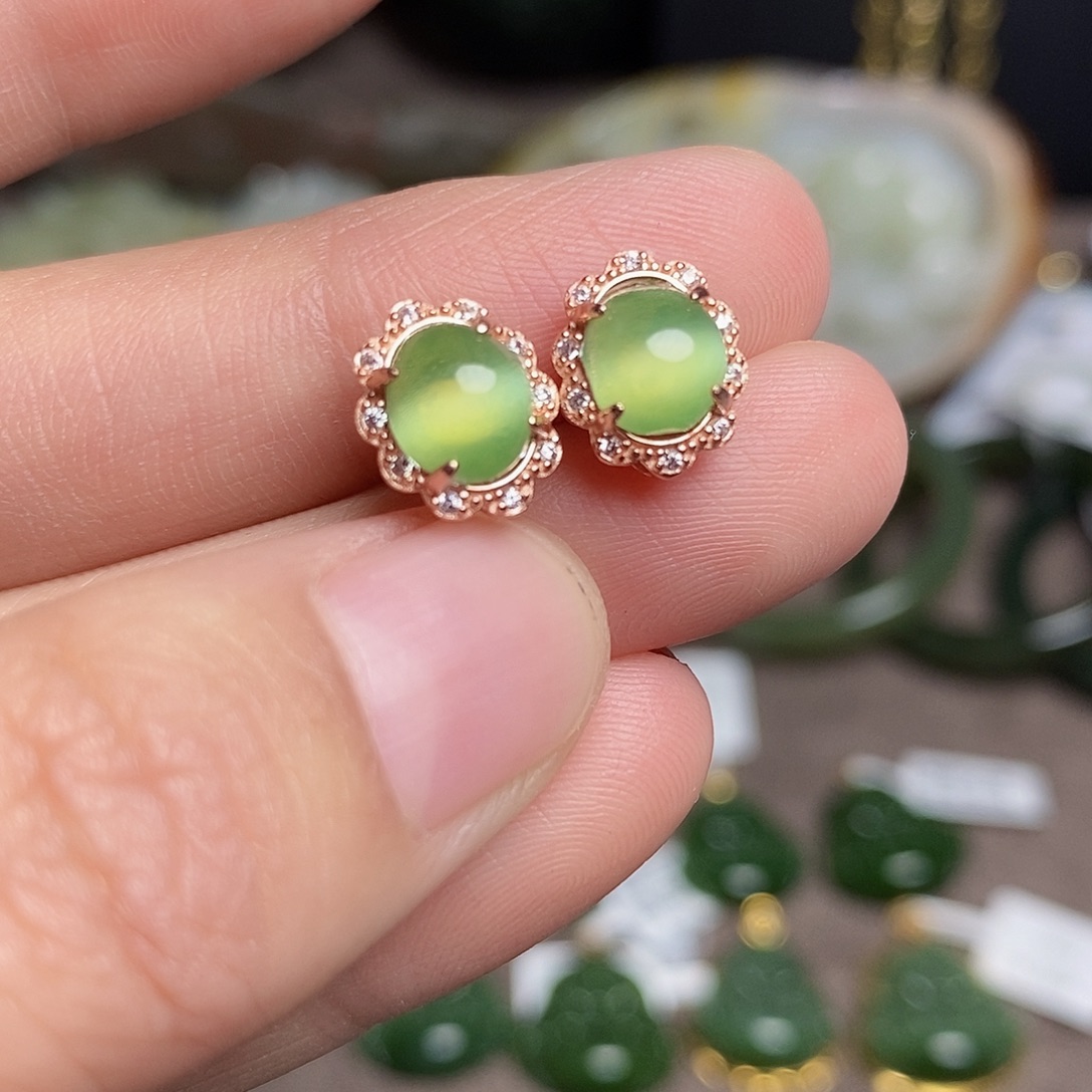 银S925镶嵌和田玉耳饰