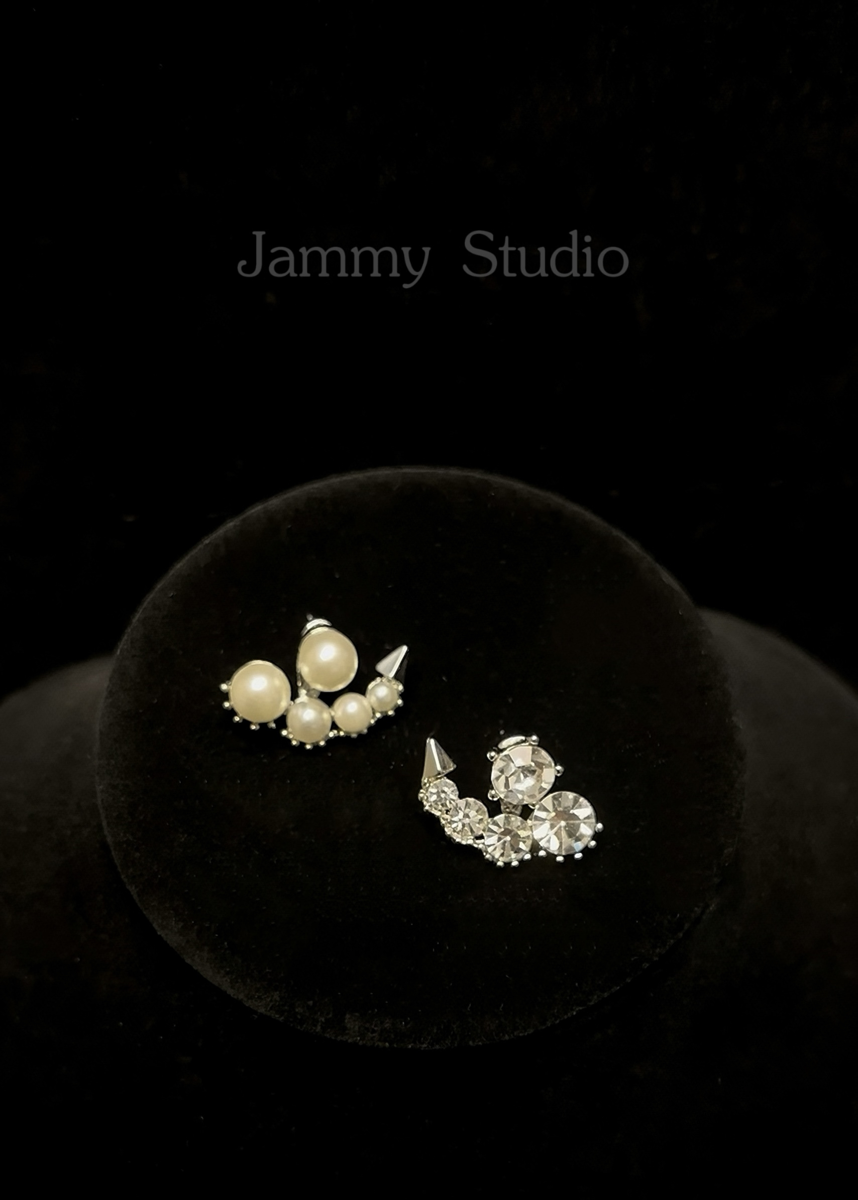 925银耳饰 『仲夏夜之梦』银色不对称闪钻珍珠耳钉爆款独特