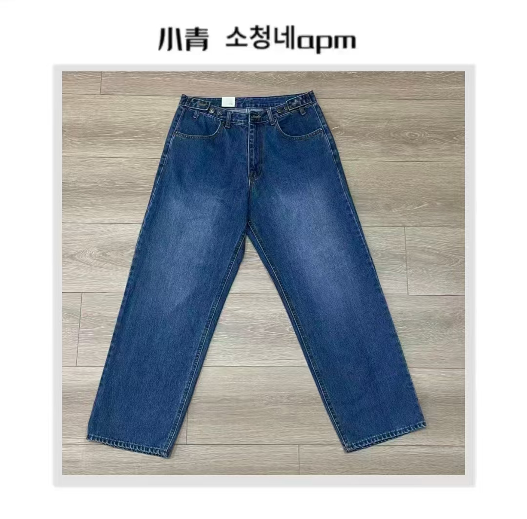 韩国东大门 ITZ/1028-1六粒调节扣水洗牛仔裤