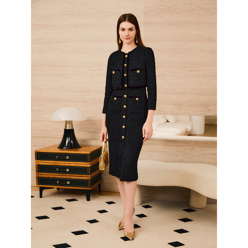 Song of Song/歌中歌小香风气质针织时尚黑色连衣裙5C34305440