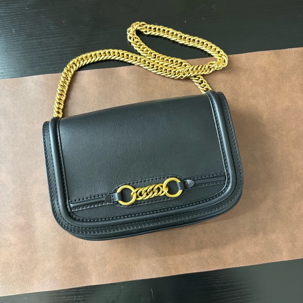 99新 BURBERRY/博柏利 黑银链条单肩斜挎包