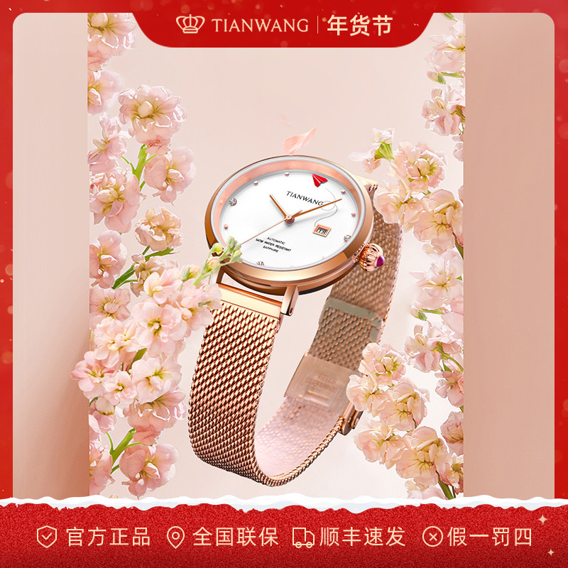 【心动纸飞机】天王女士手表高档机械表防水时尚女款生日礼物51140