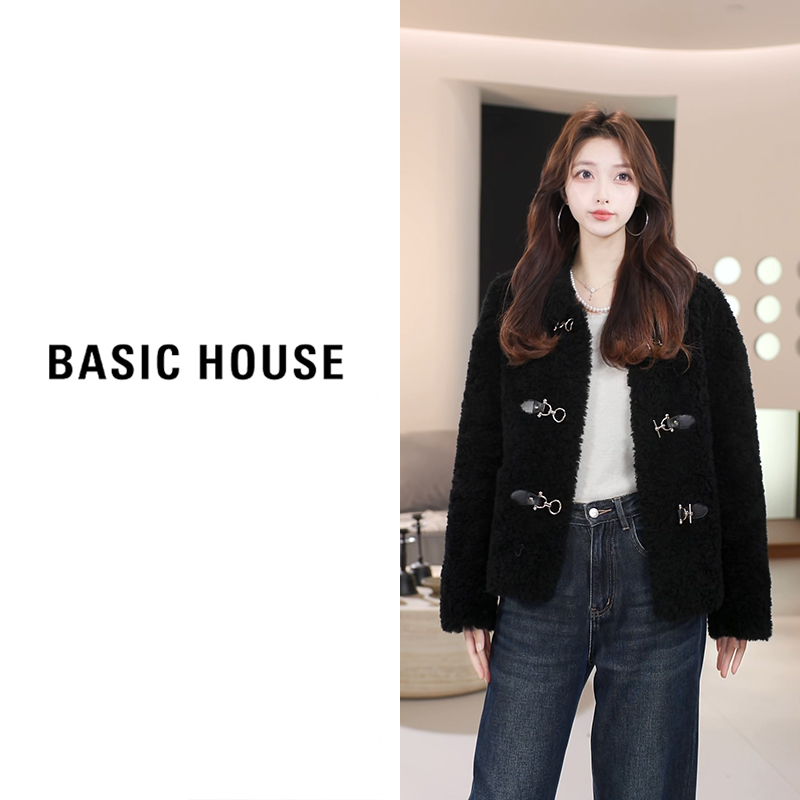Basic House/百家好2025新款颗粒羊毛外套女B1295B5Z462（衣长58）