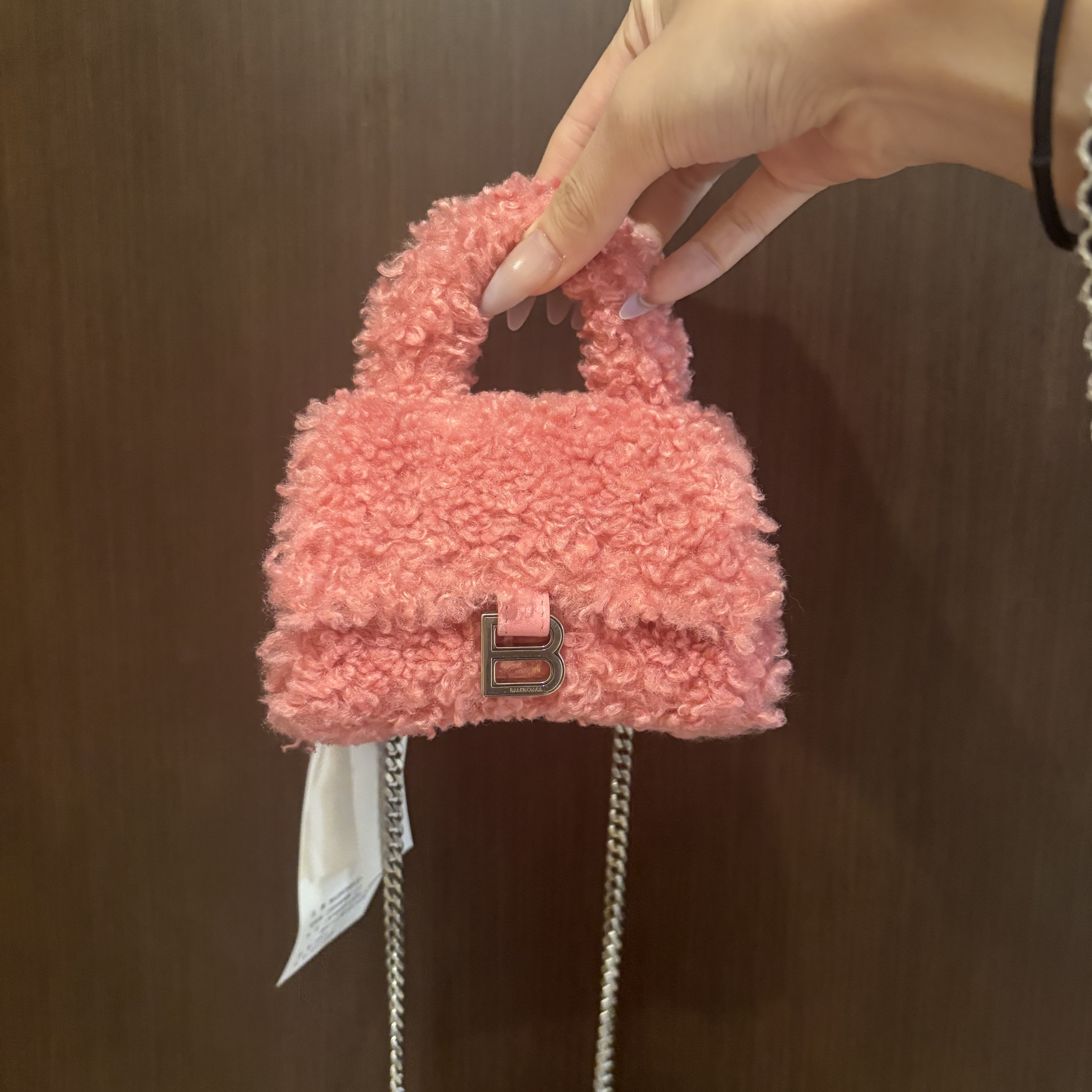 未使用 Balenciaga/巴黎世家 辣辣/超美粉色毛毛迷你沙漏包