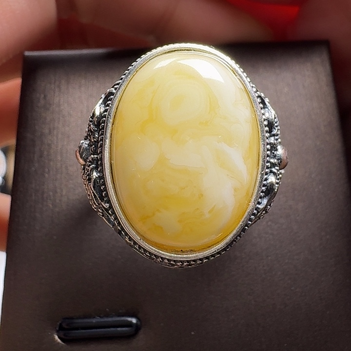 风***淡蜜蜡银S925镶嵌戒指戒指