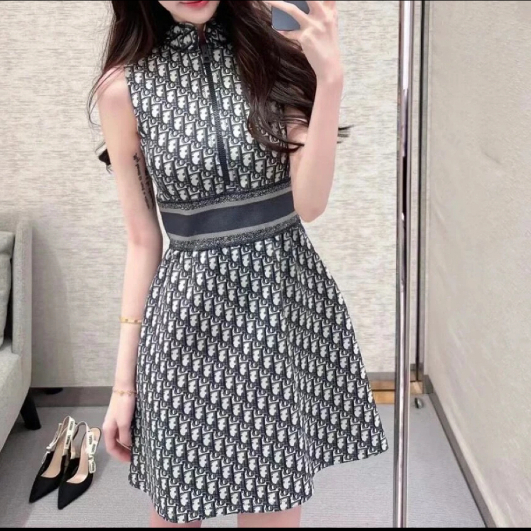 99新 DIOR/迪奥 胸围67衣长85 36码 满印Logo无袖连衣裙 D1002