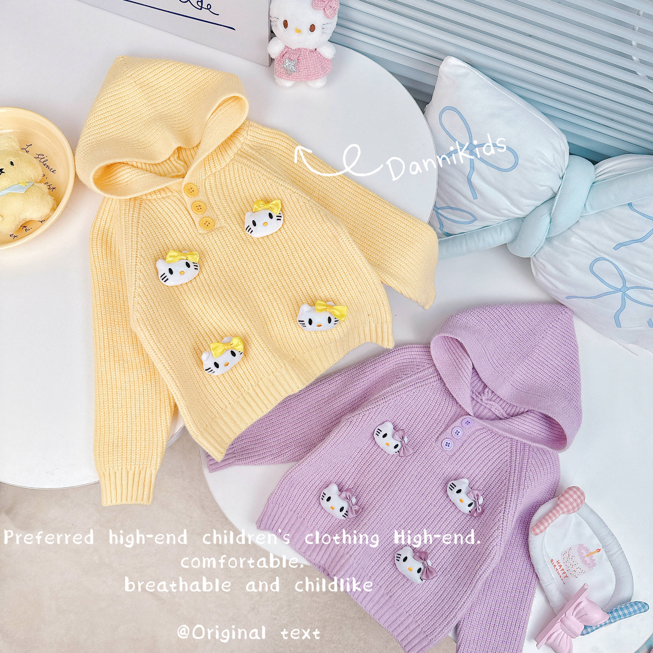 「Dannirabbit」【立体猫咪】冬款&女童设计感纽扣连帽毛衣【X-8655】