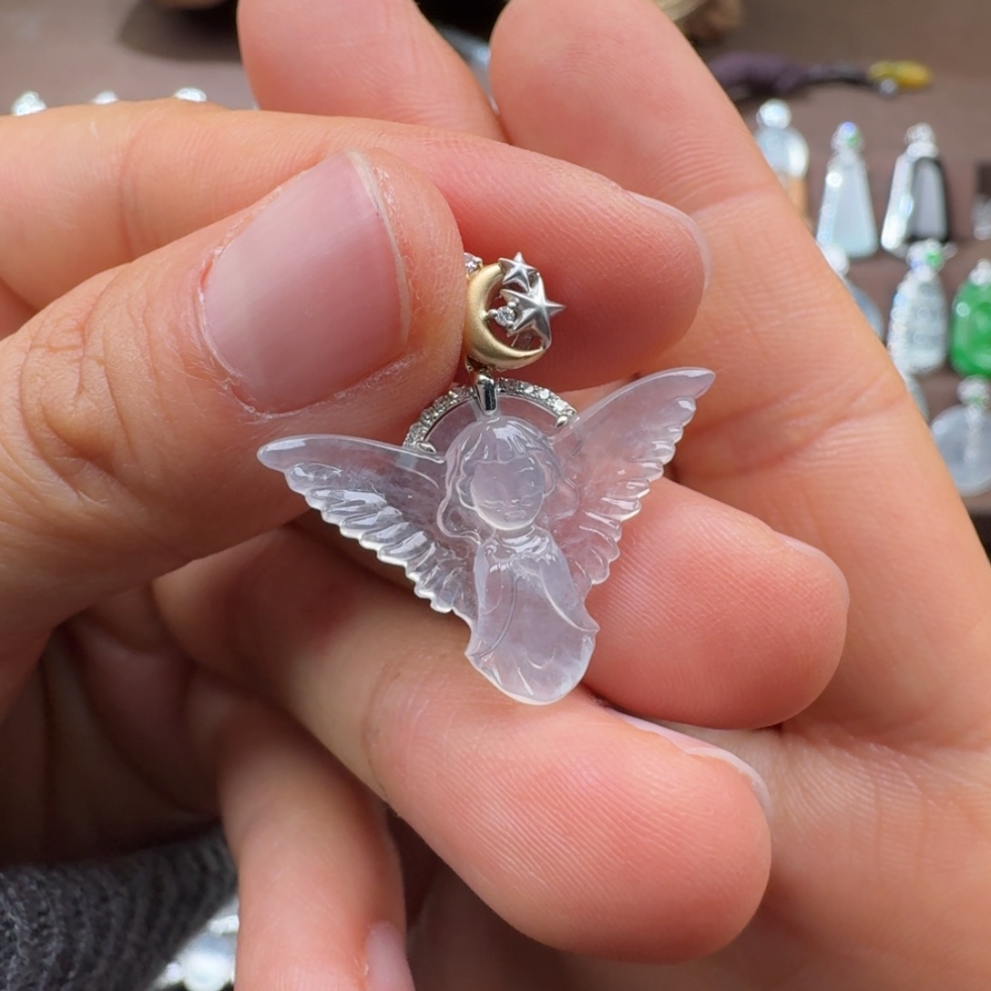 翡翠18K金镶嵌吊坠(赠链)玻璃种天使吊坠