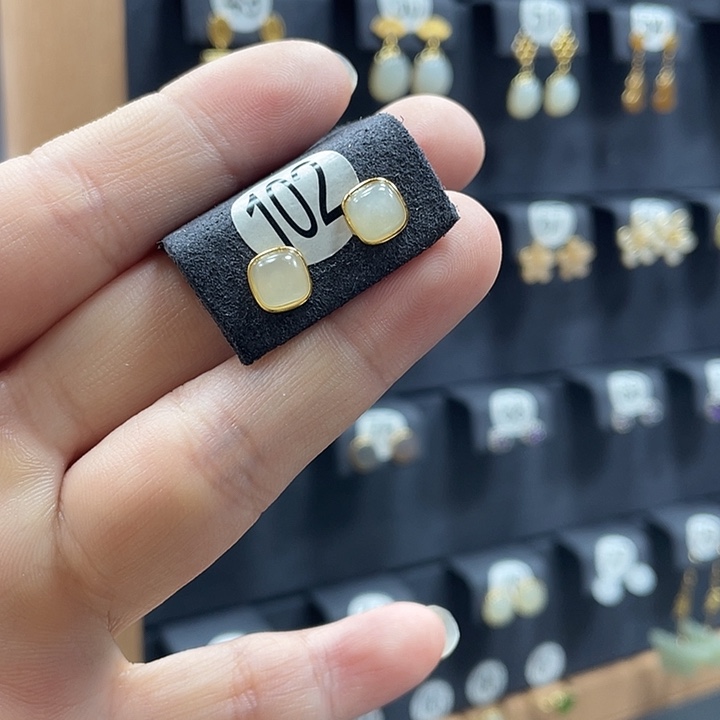 和田玉银S925镶嵌耳饰102