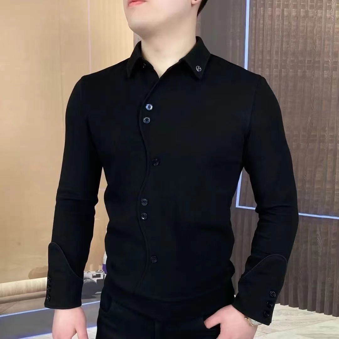 男士免烫衬衫秋季休闲修身春季长袖男士男男装