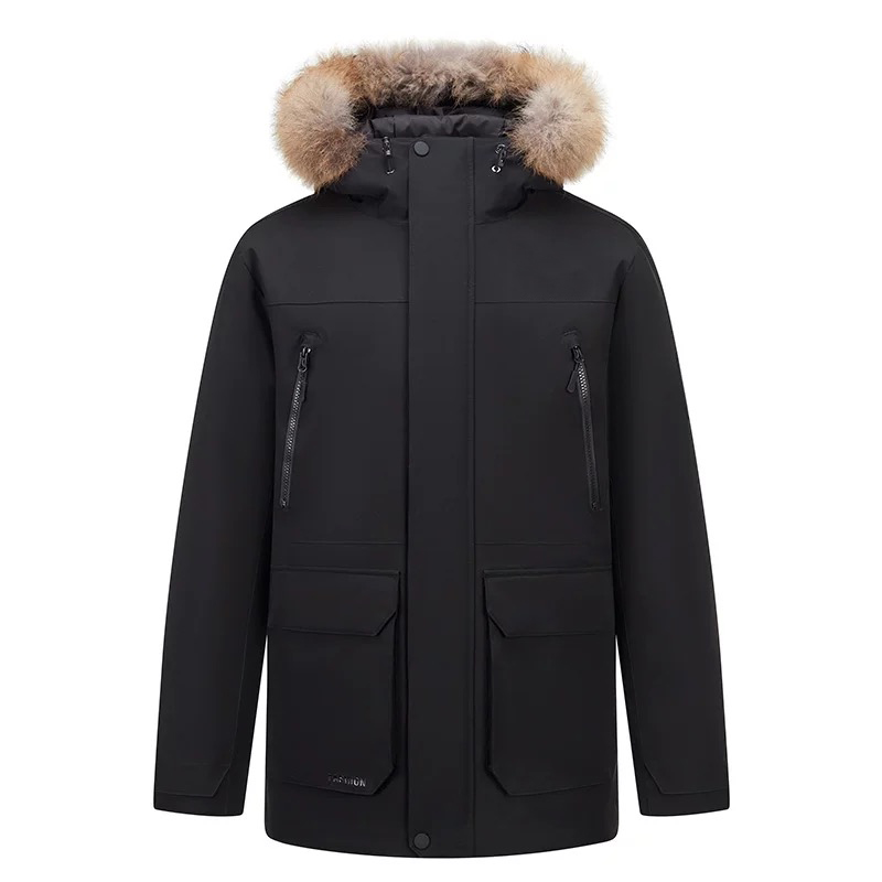 派克风羽绒服男女同款工装风休闲连帽时尚纯色