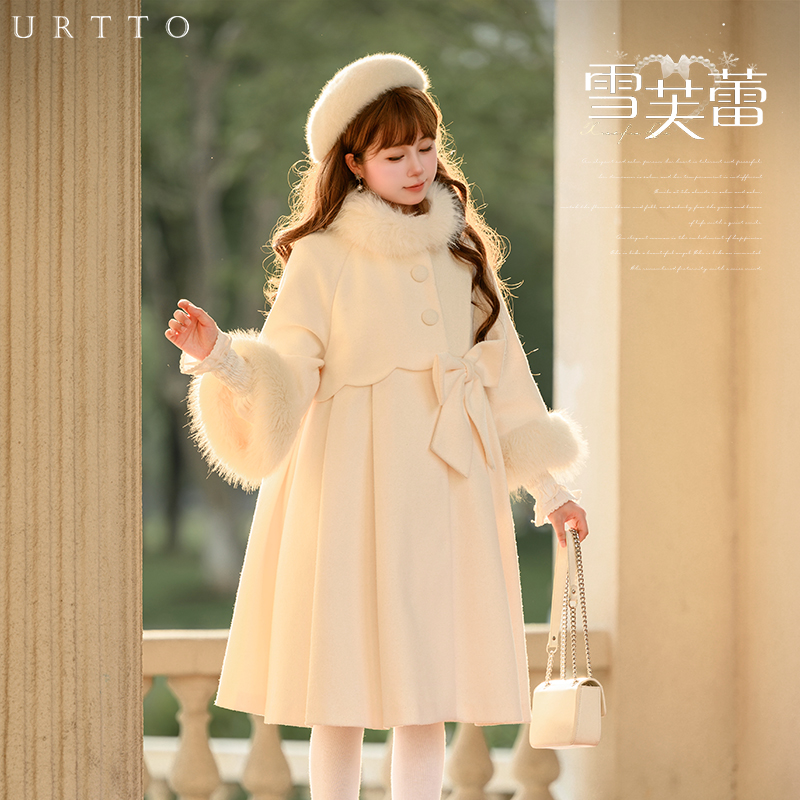 【现货】雪芙蕾大衣urtto原创Lolita大衣秋冬厚外套毛呢中长款外搭