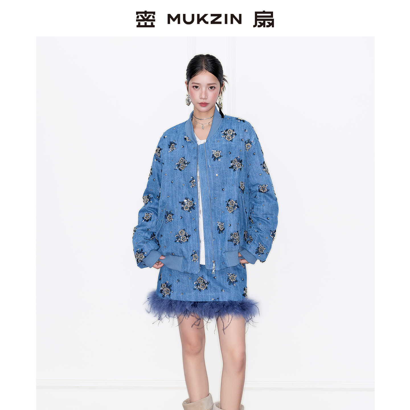 「赋蓝雪」//刺绣宽松新中式牛仔棉服//密扇棉服套装M254JB11168833