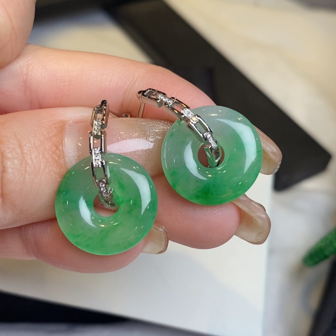 翡翠耳饰18K金镶嵌甜甜圈