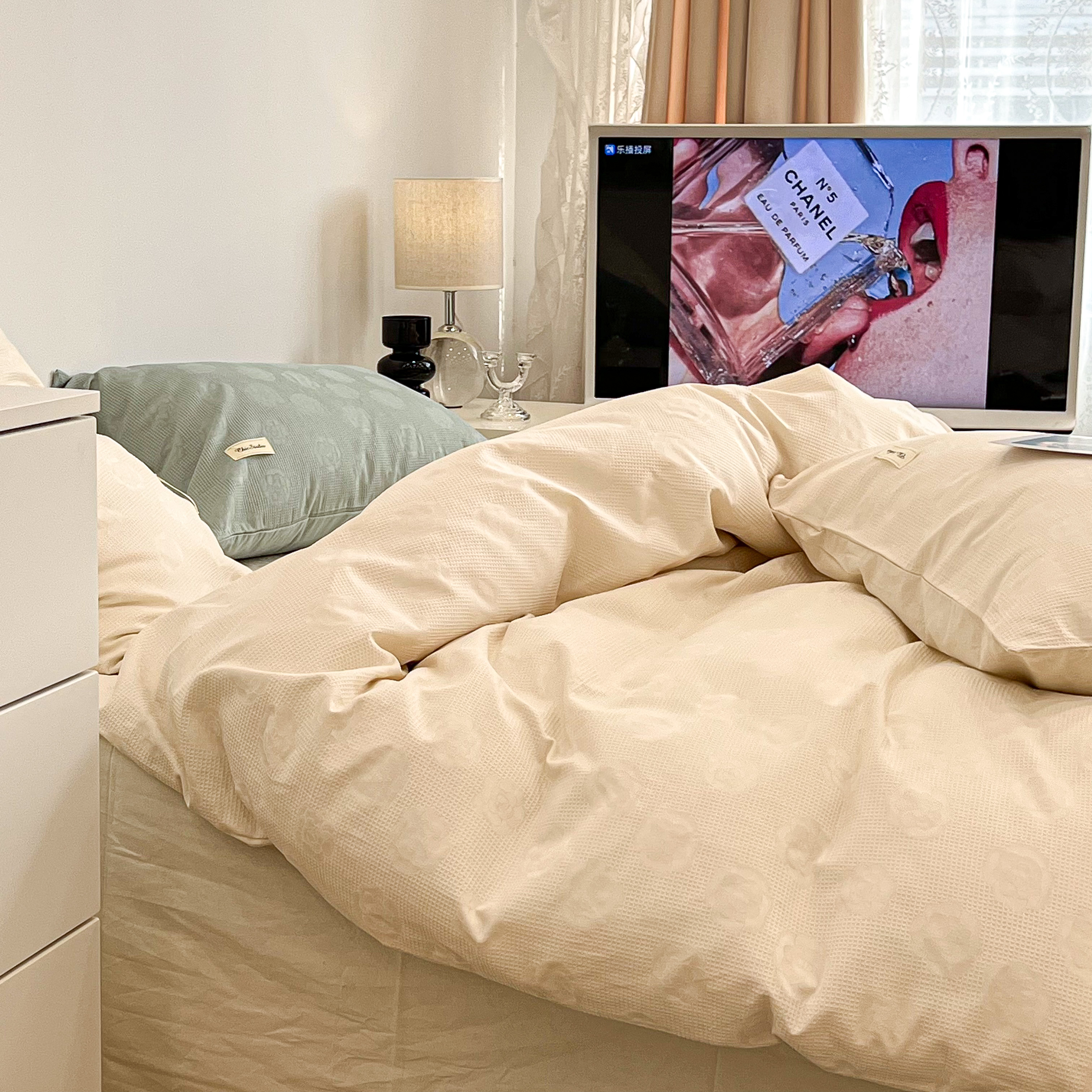 尾货全棉色织水洗棉100%棉四件套提花华夫格