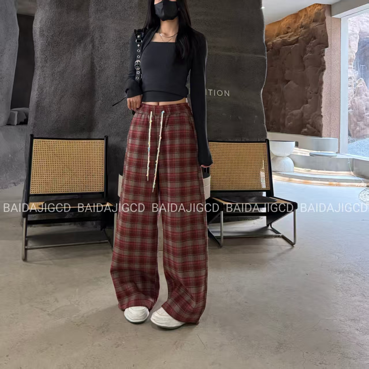 工厂店-（时尚格纹）秋冬加绒加厚宝宝绒高腰显瘦格子裤（N25-688）