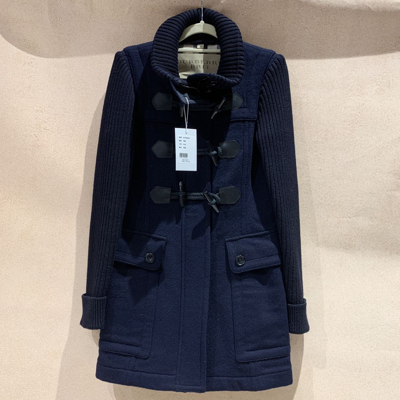 99新 BURBERRY/博柏利 牛角 大衣 38码 藏蓝色