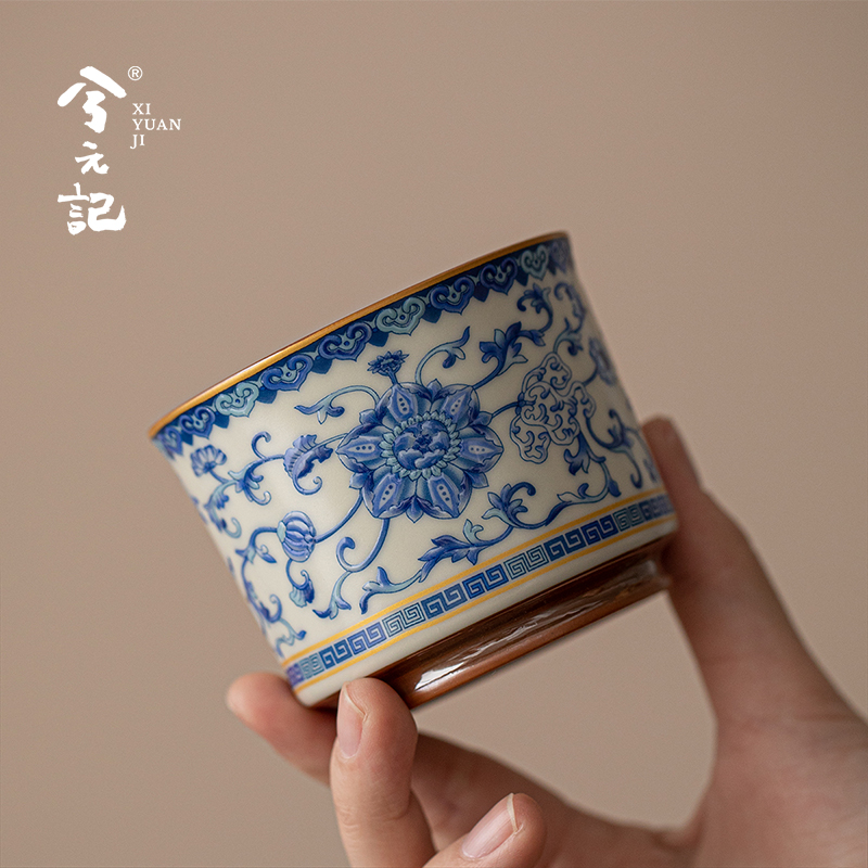 当代青花汝窑功夫茶杯陶瓷主人杯单杯个人专用喝茶品茗杯子茶盏