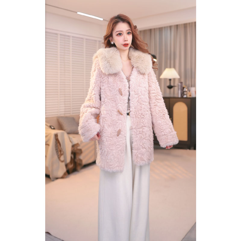 大毛领加厚皮毛一体甜美冬季新款气质中长款毛毛外套YX25A1031-1