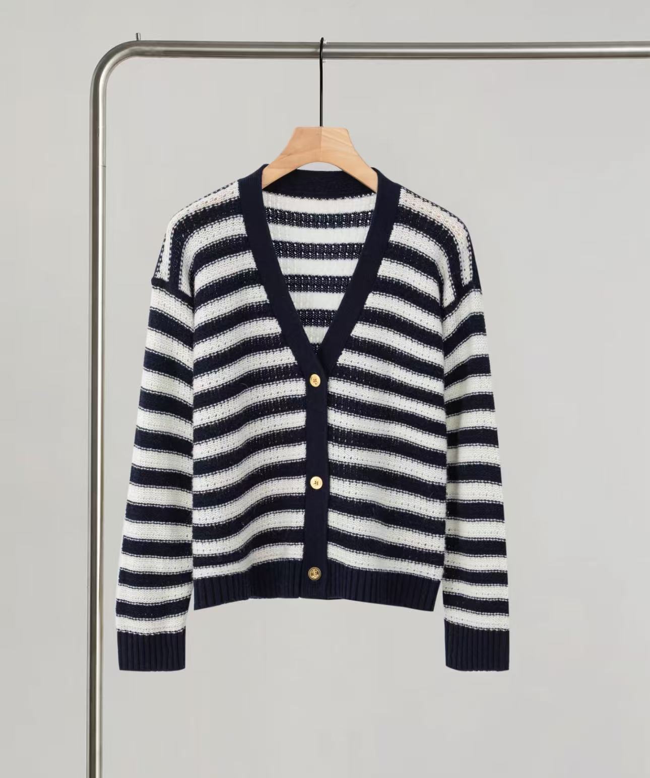 条纹毛针织衫针织防晒大码开衫苗族风格抽绳