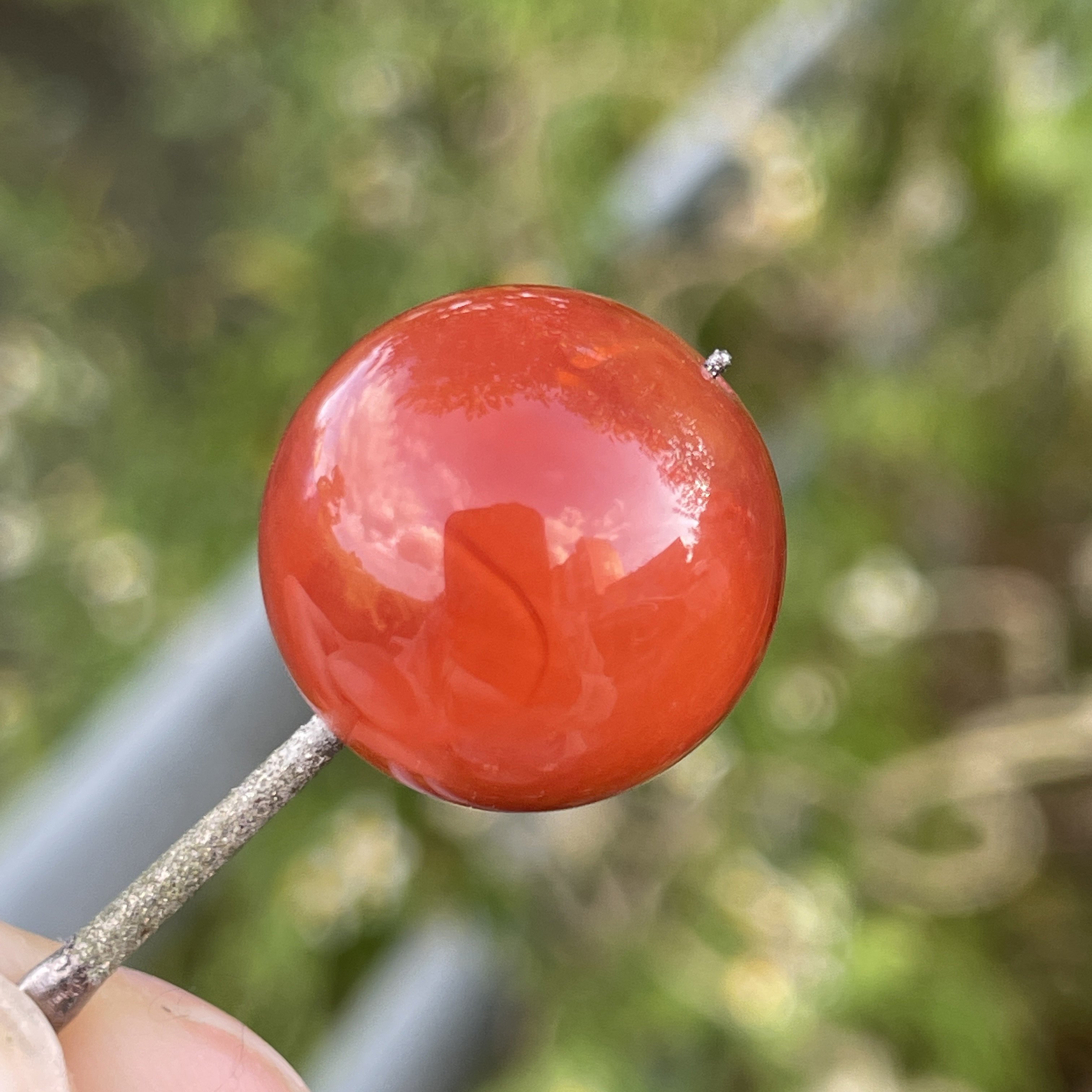 精品南红玛瑙配饰17mm圆珠颜色红润柿子红单珠满肉火焰纹