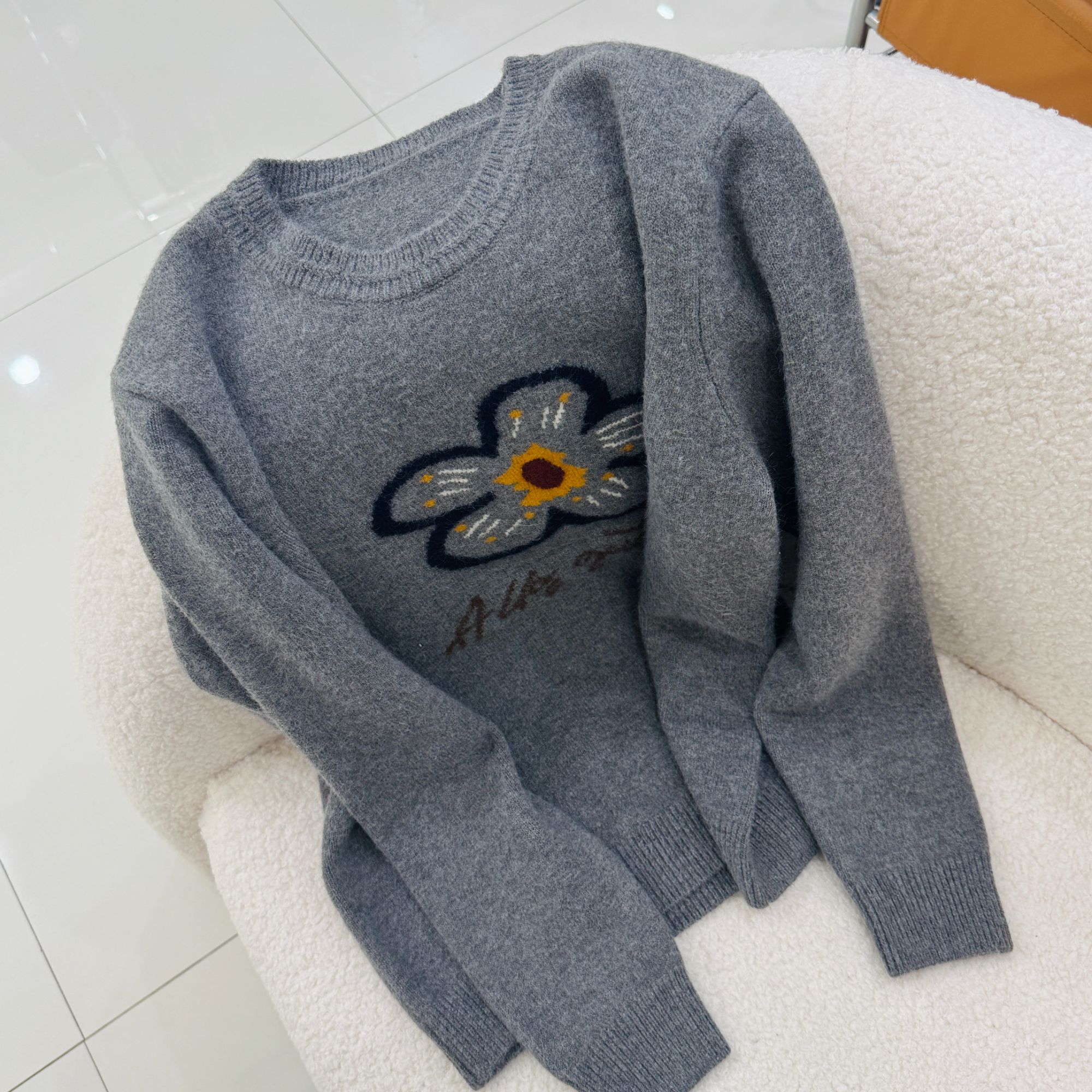 花儿～韩系圆领提花毛衣#7631