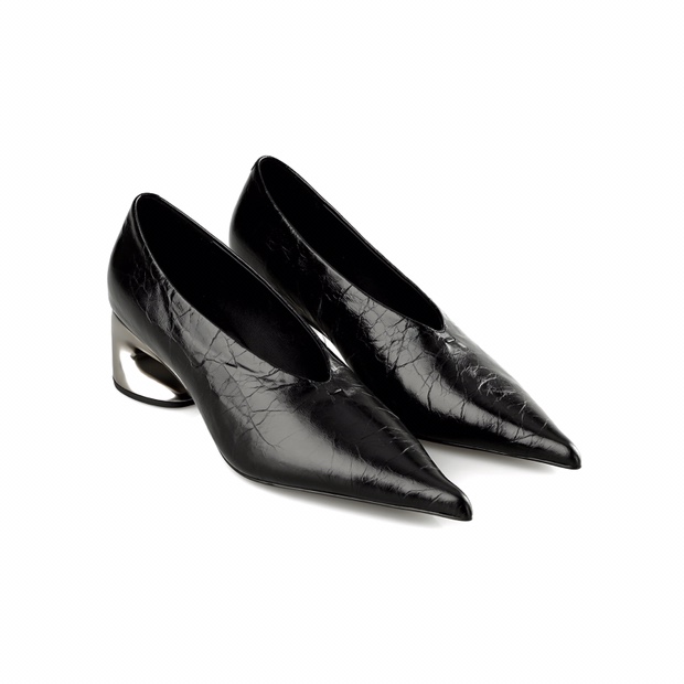 MY WANTS 裂皮纹低跟尖头单鞋时尚气质舒适通勤MW2A1101-155