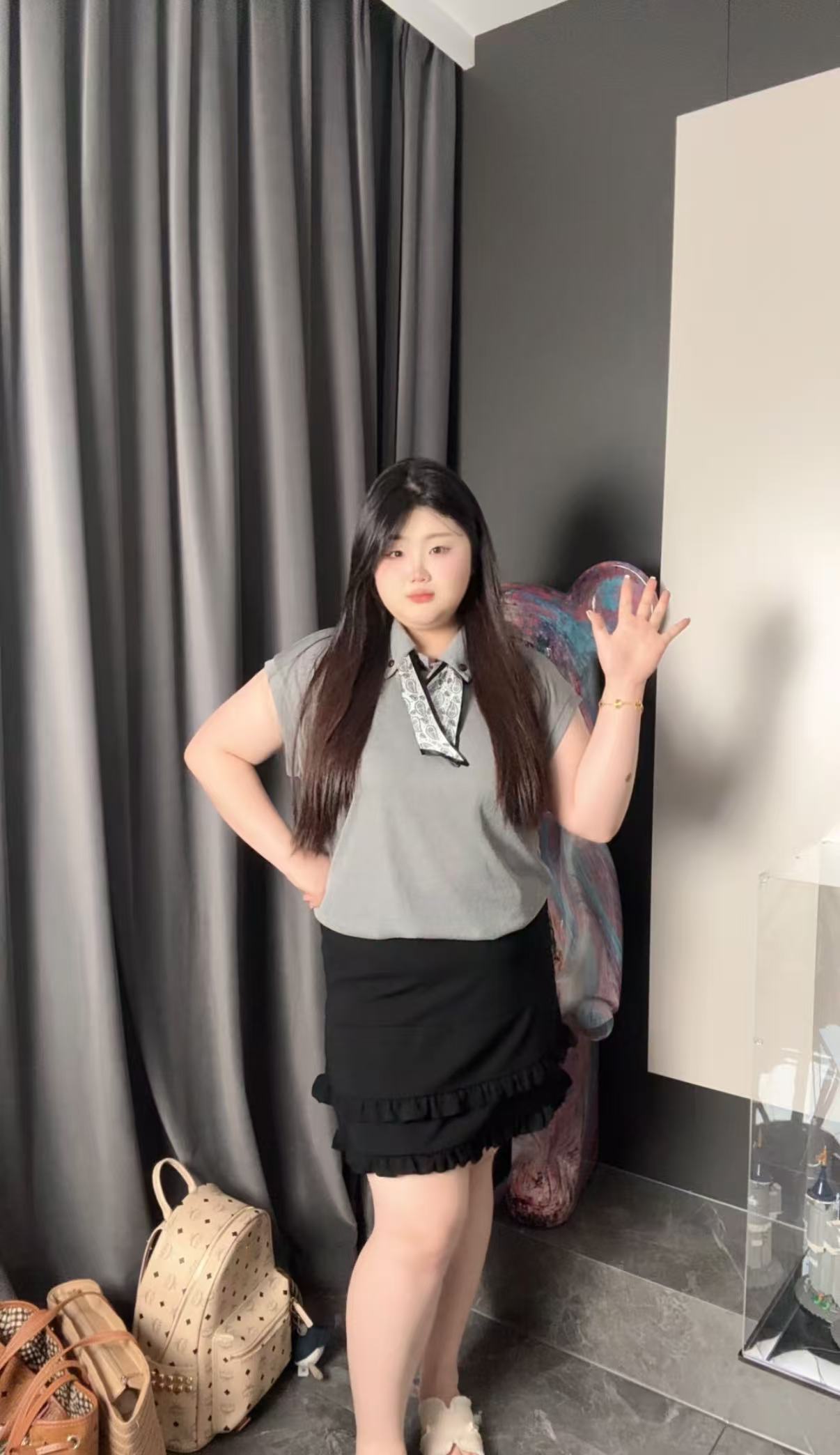 翻领上衣短袖小众设计感短袖短裙夏季女大码