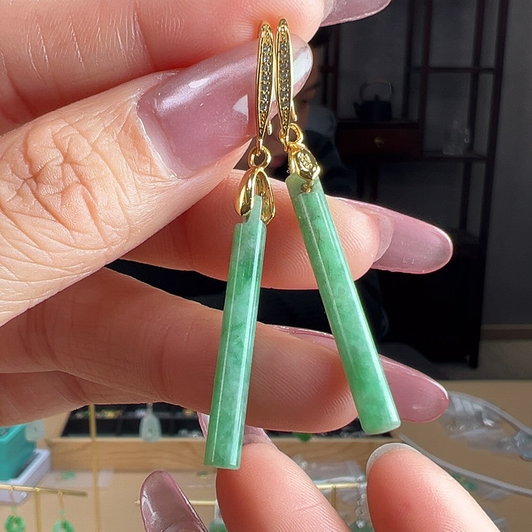 翡翠银S925镶嵌耳饰耳环56