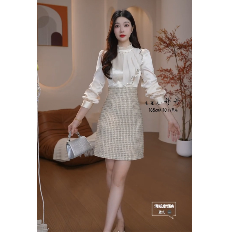 3067品牌女装春秋新款高贵气质名媛收腰长袖连衣裙轻职风