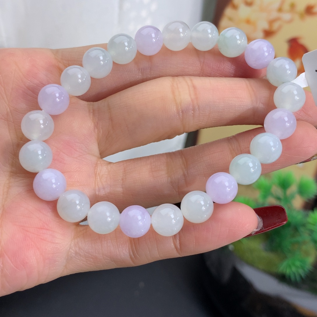 翡翠未镶嵌手串卡8胶润马卡龙手串