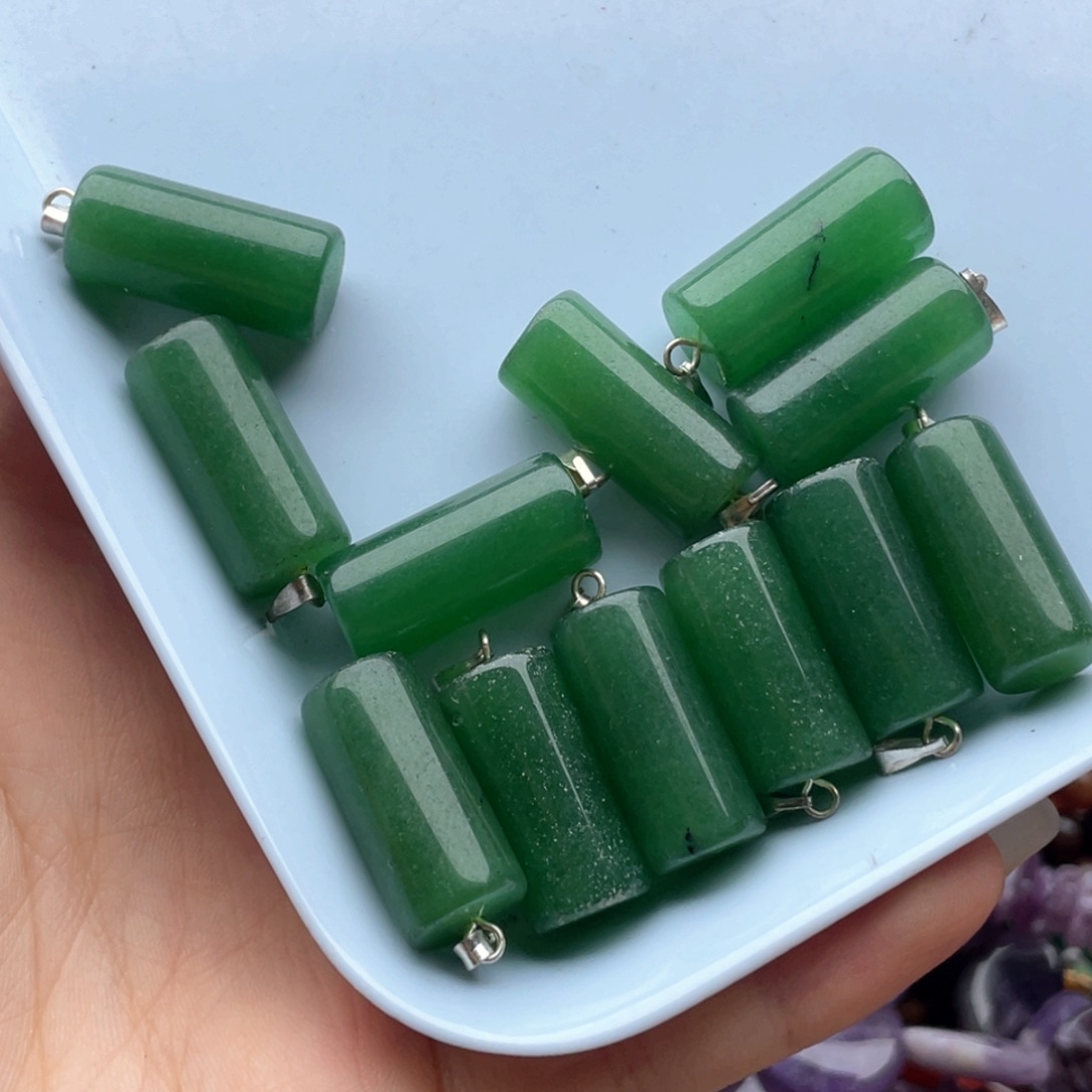 玛瑙/玉髓未镶嵌珠宝半成品10个装10*22东陵玉圆桶吊坠