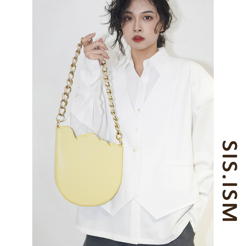SISISM/姐妹主义牛皮马鞍包鳄鱼纹高级感女单肩手提包破茧包蛋壳